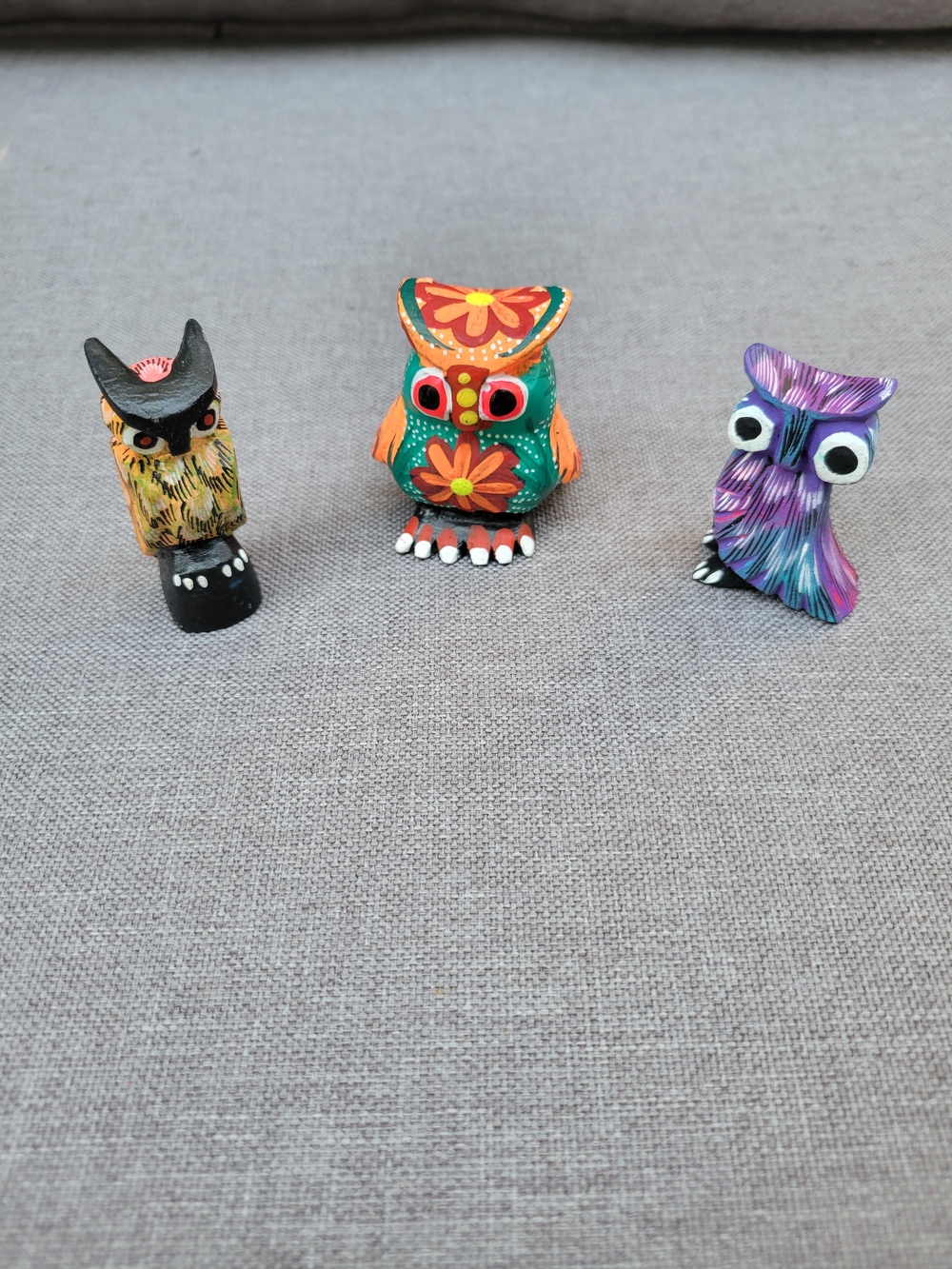 Owl Alebrije Set Of 3 Mexican Spirit Animals Hand Painted Carved Wood